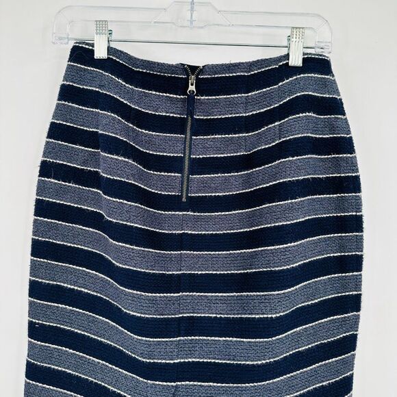 LOFT Size 2 Curvy Navy Blue Striped Career Pencil Skirt Split Back Fully Lined - Picture 7 of 9